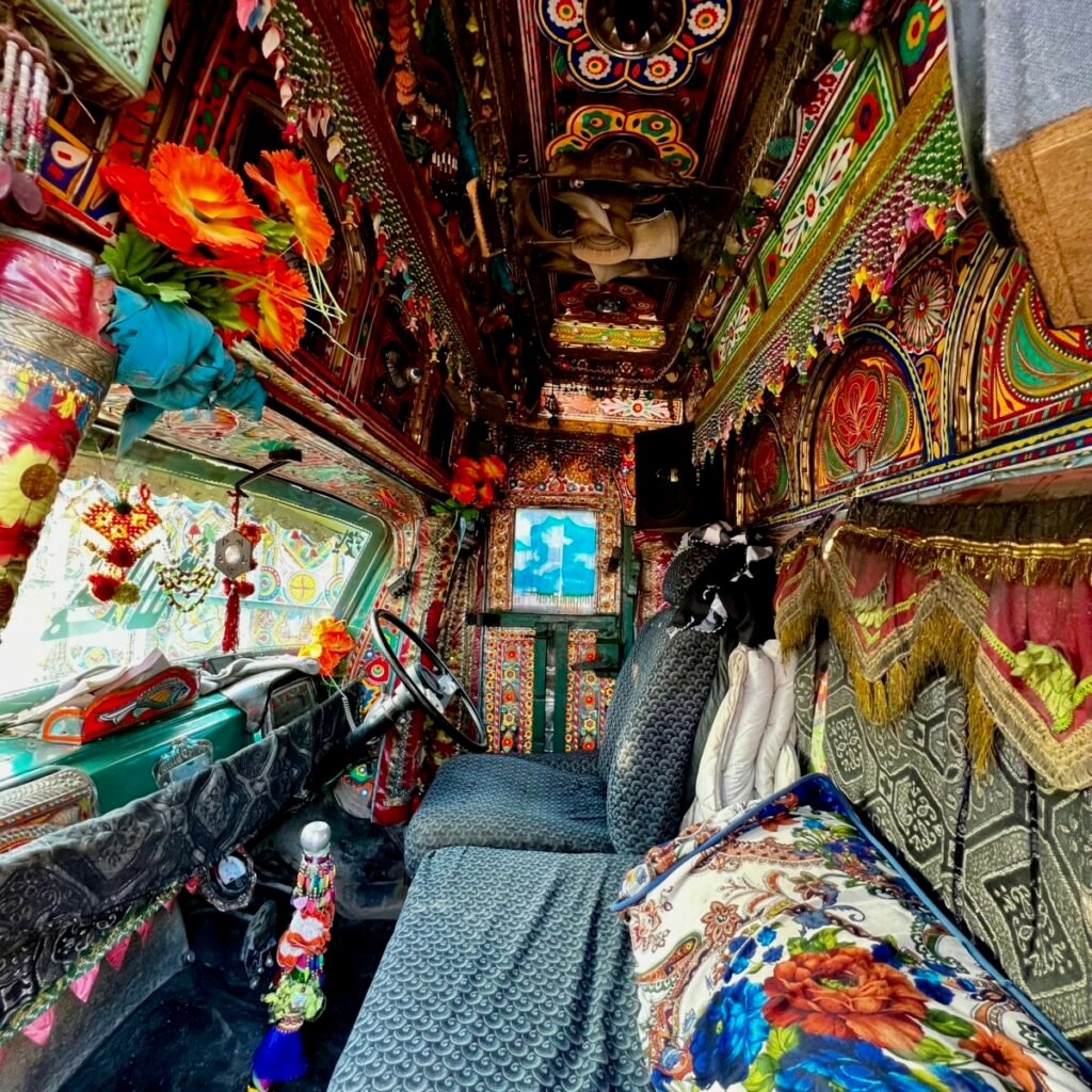 Inside of decorated Pakistan truck