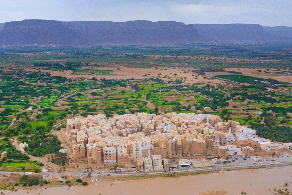 Shibam city in Yemen is in a huge wadi